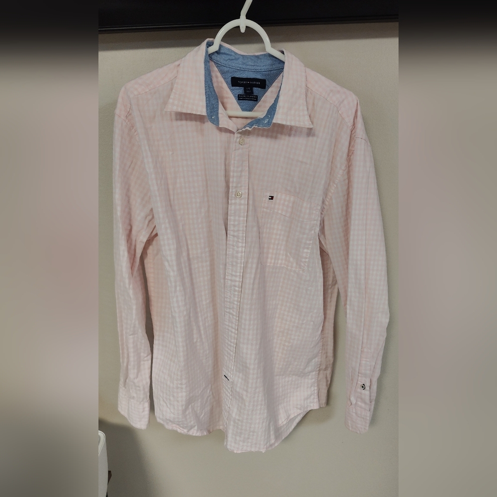 Men's Tommy Hilfiger Pink Plaid Shirt - Size Large - Excellent Condition - Picture 2 of 5